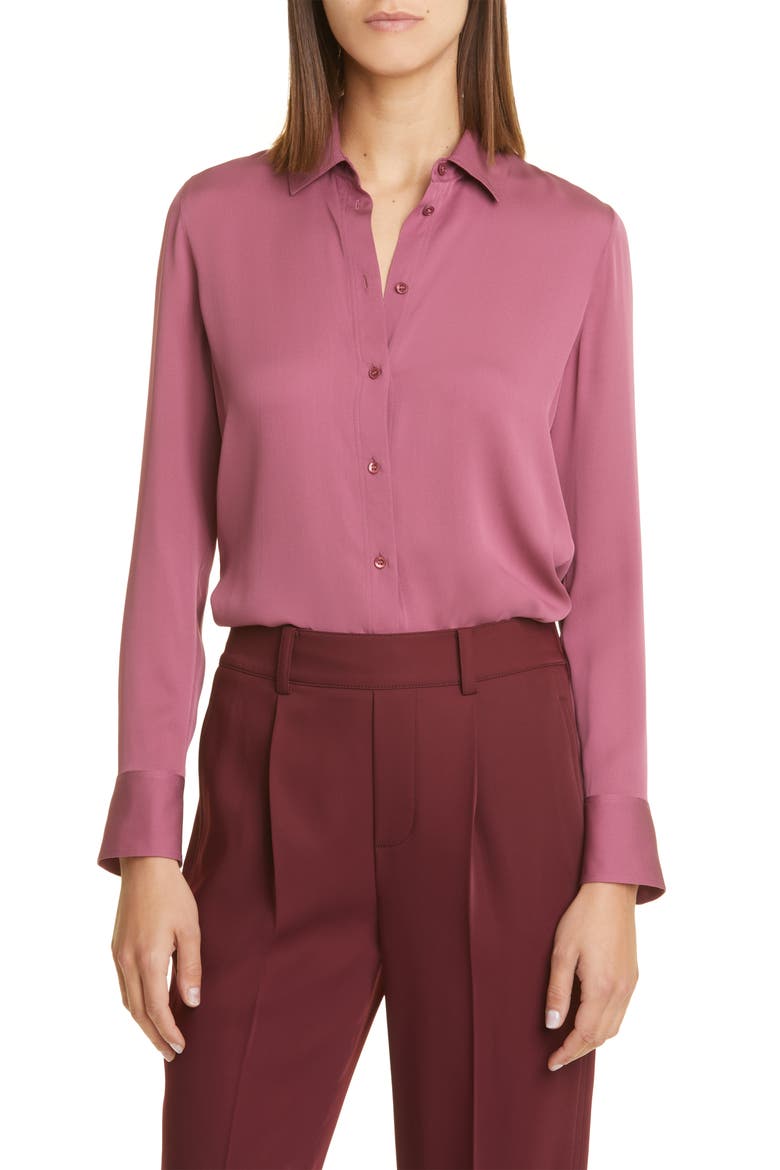 Slim Fit Stretch Silk Blouse, Main, color, TEA BERRY