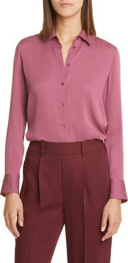 Vince Slim Fit Stretch Silk Blouse