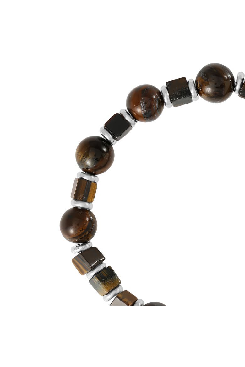 Men's Tiger Eye & Hematite Beaded Stretch Bracelet, Alternate, color, Brown
