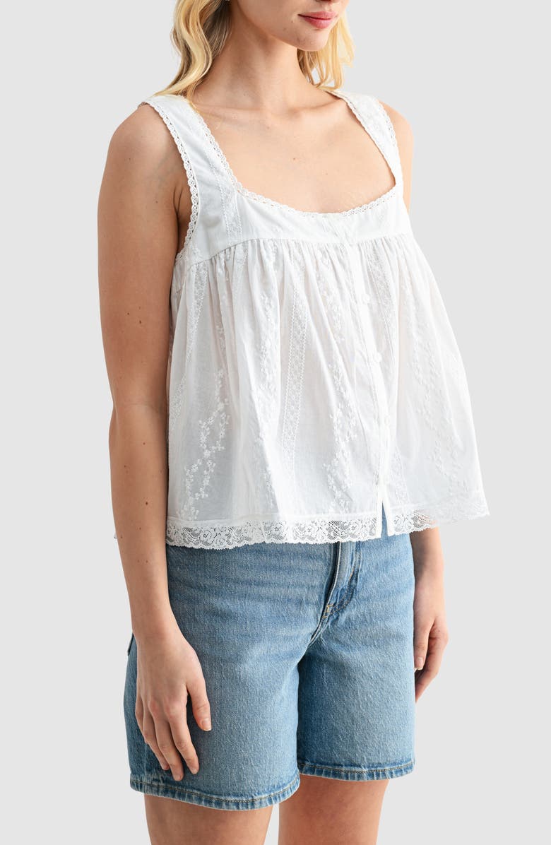 Lush Floral Embroidered Cotton Button-Up Tank, Alternate, color, Off White