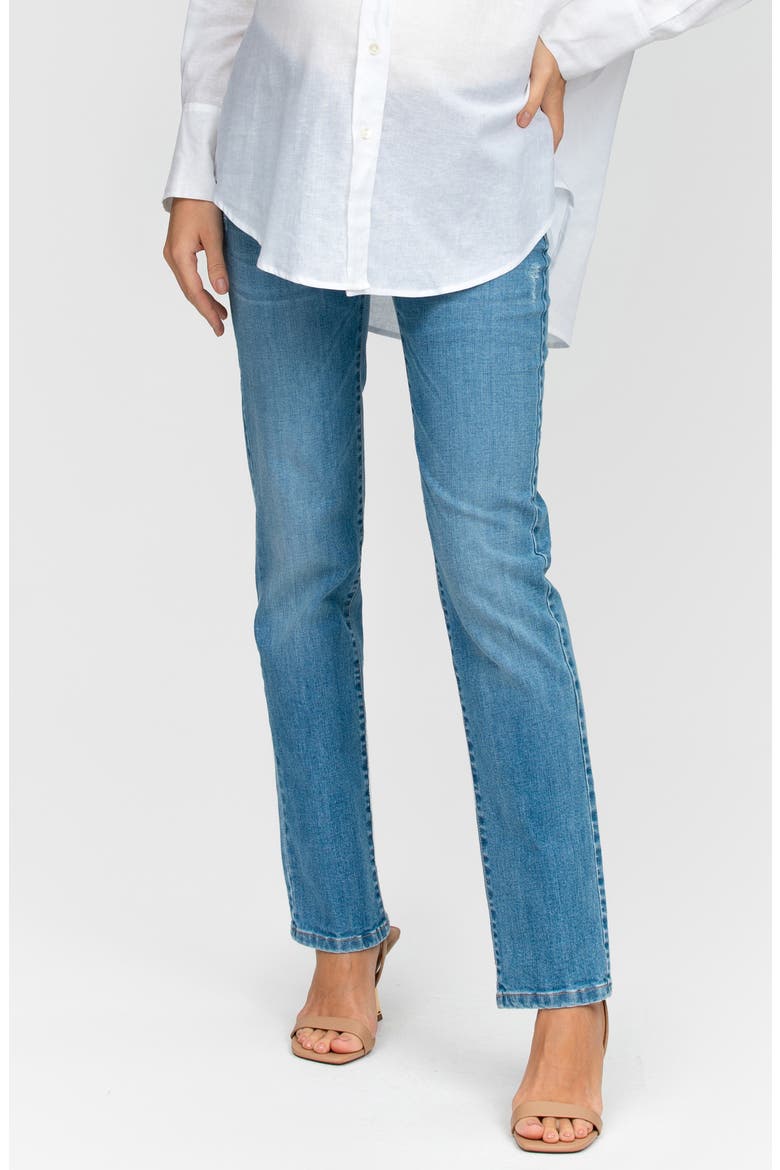 Extra Long Straight Leg Maternity Jeans, Main, color, LIGHT/ PASTEL BLUE