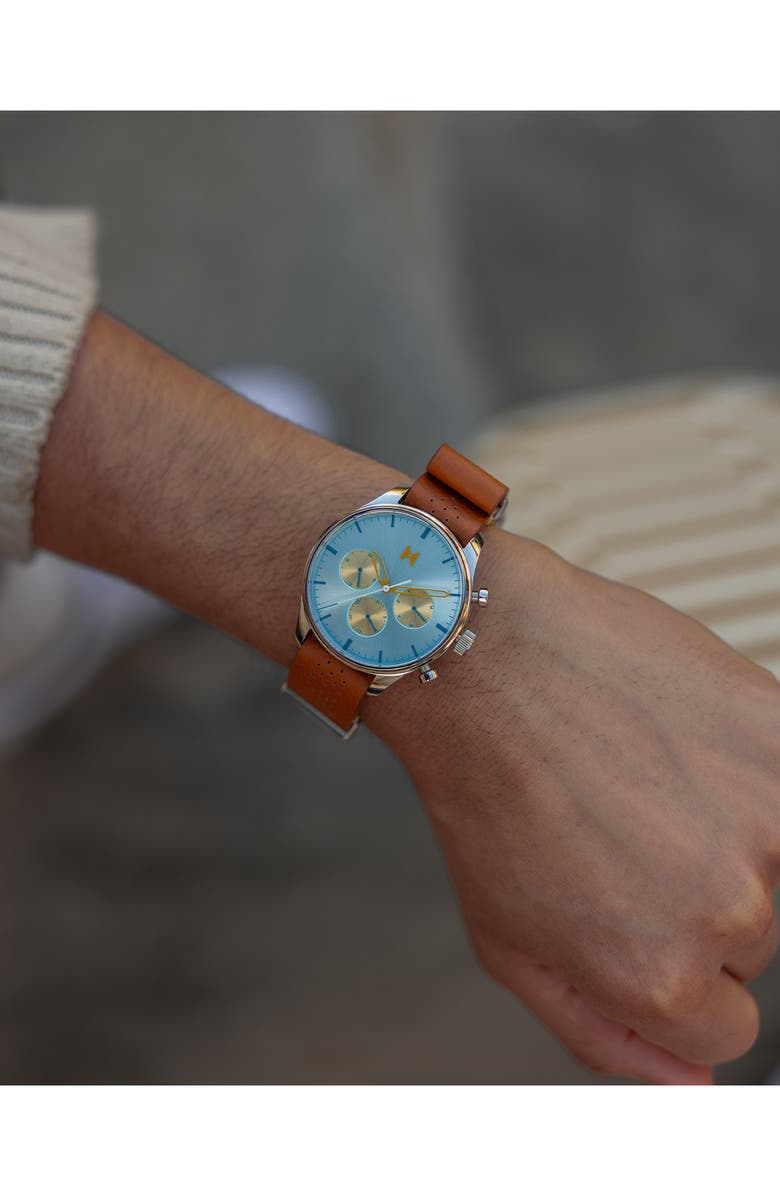 MVMT Airhawk Leather Chronograph Strap Watch, 42mm, Alternate, color, Tan