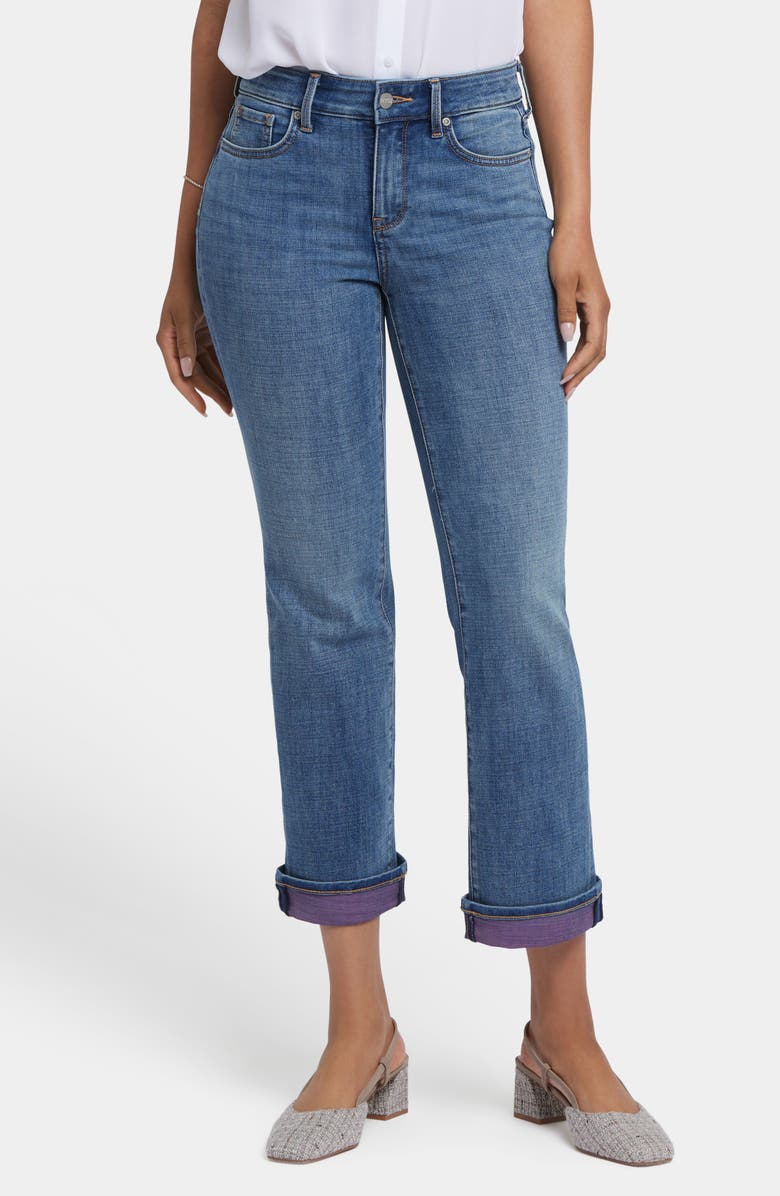 NYDJ Marilyn Color Cuff Ankle Straight Leg Jeans, Main, color, Majorca Bay