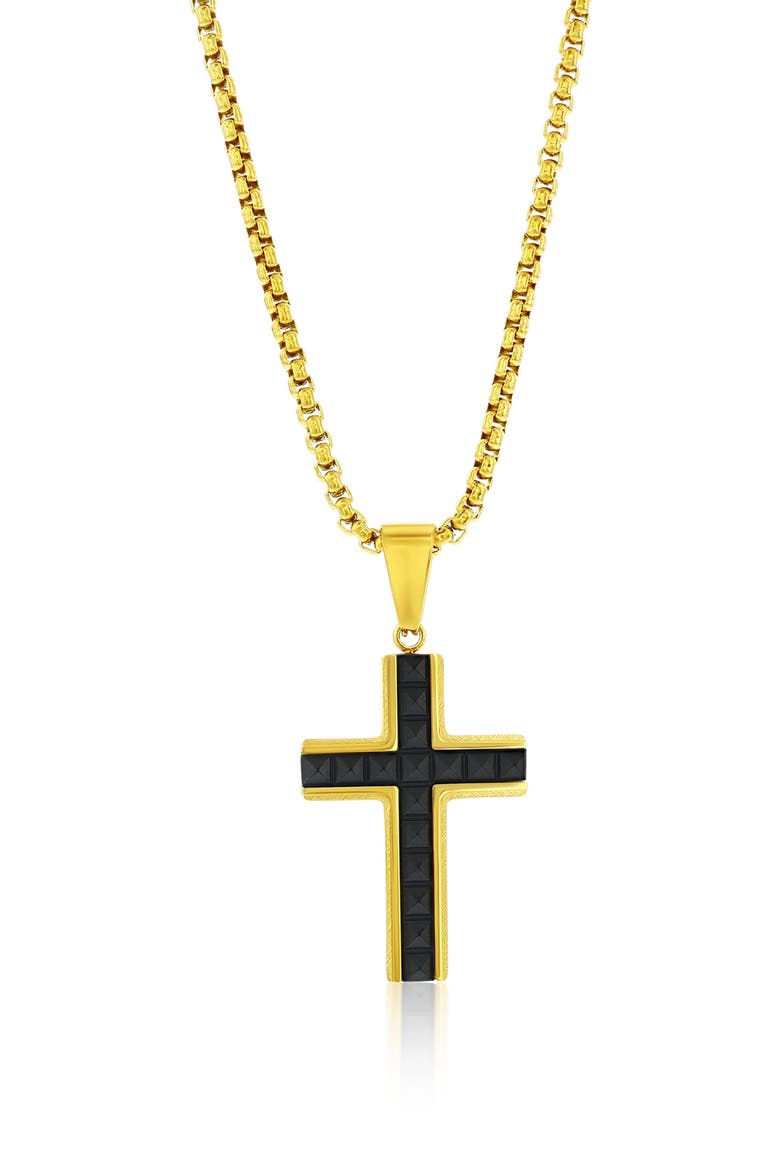 Men's Textured Pyramid Cross Pendant Necklace, Main, color, GOLD