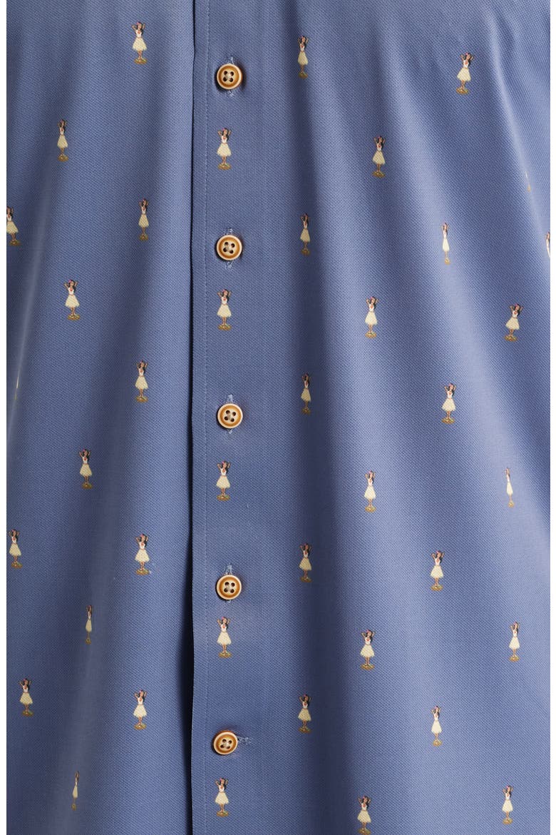 Hula Dance Print Short Sleeve Button-Up Shirt, Alternate, color, NAVY