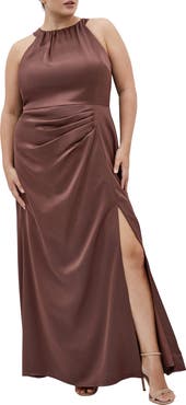 City Chic Celina Halter Neck Satin Maxi Dress