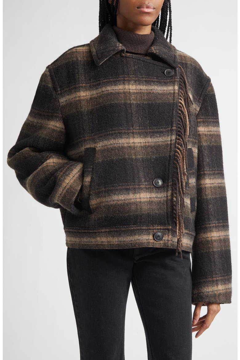 Galeane Fringe Wool Blend Jacket, Alternate, color, BLACK/ KHAKI