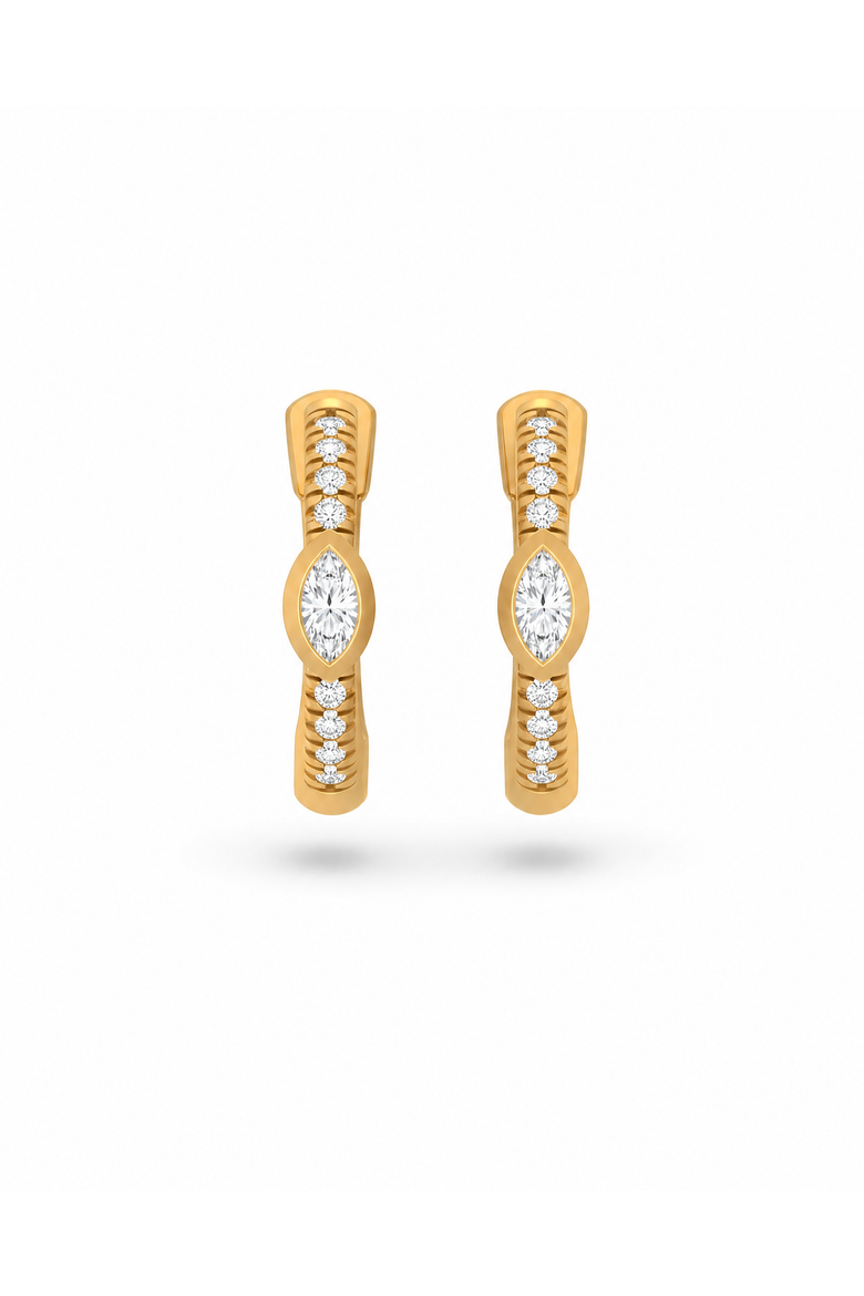 Diamond Marquise Bezel Accent Pave Huggie Earring 14K, Main, color, 14K Gold