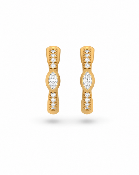 Diamond Marquise Bezel Accent Pave Huggie Earring 14K