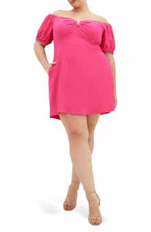 City Chic Macey Off the Shoulder Puff Sleeve Stretch Cotton Minidress