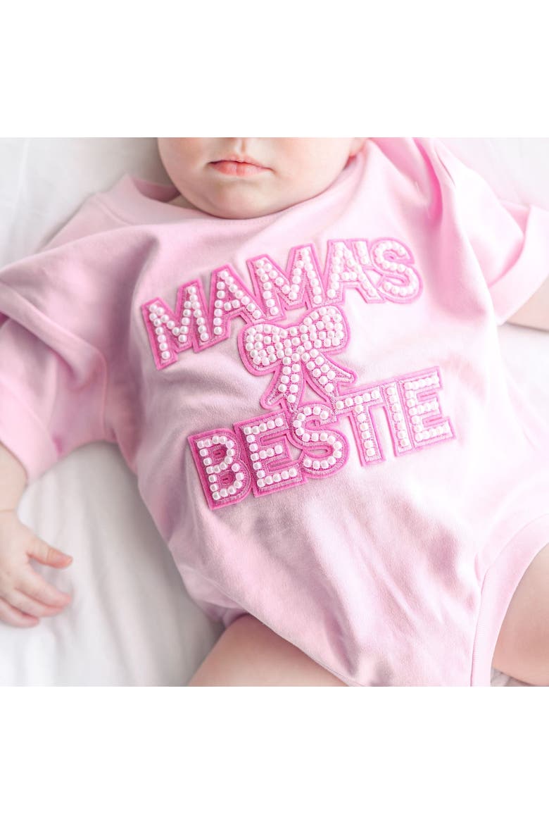 Mama's Bestie Pearl Patch Short Sleeve Romper, Alternate, color, Ballet Pink