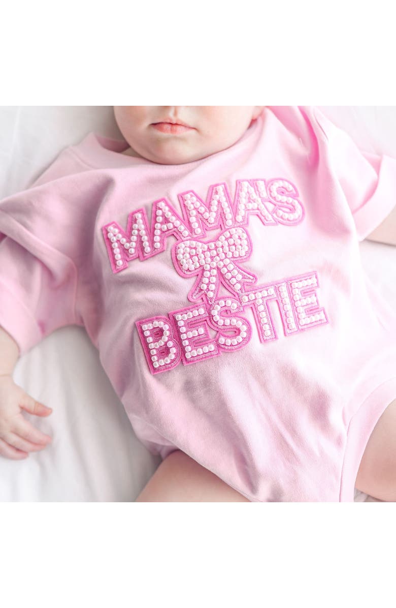 Sweet Wink Mama's Bestie Pearl Patch Short Sleeve Romper, Alternate, color, Ballet Pink