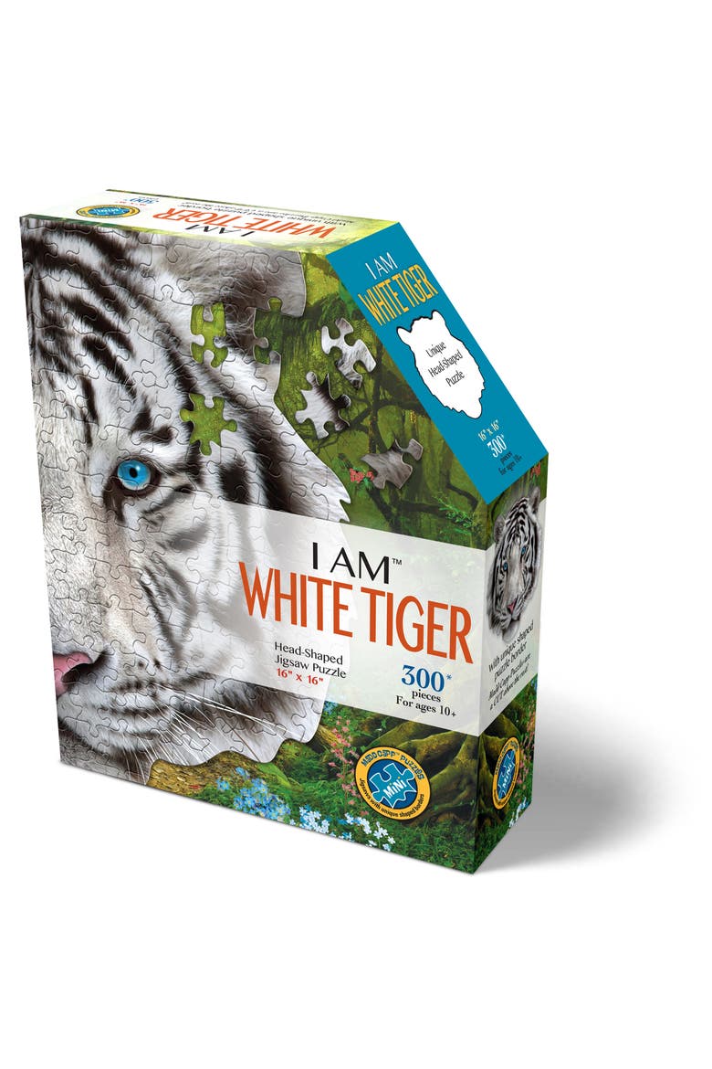 I Am White Tiger 300 Piece Animal Shaped Jigsaw Puzzle, Main, color, Multicolored
