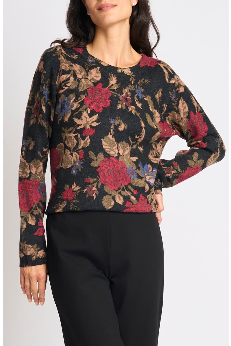 Floral Crewneck Sweater, Main, color, RICH BLACK