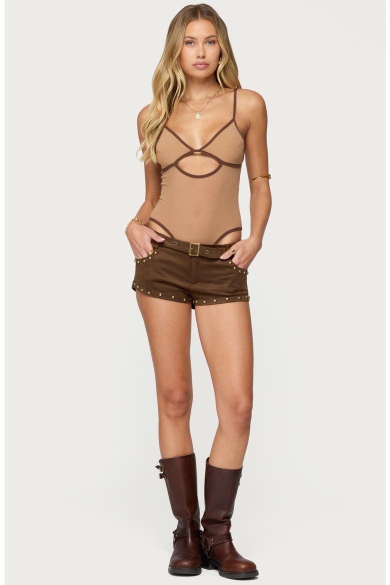 Contrast Sheer Cutout Camisole, Alternate, color, BROWN