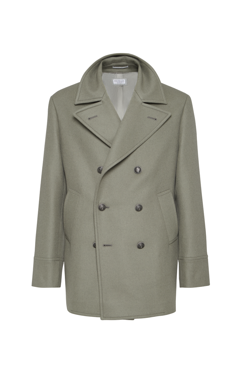 Brunello Cucinelli Wool flannel Caban jacket, Main, color, Khaki