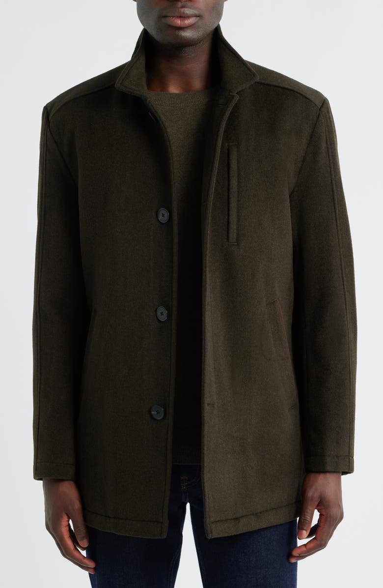 Johnston & Murphy Upton Luxe 175th Anniversary Brown Wool Blend Car Coat with Removable Suede Bib, Alternate, color, Loden