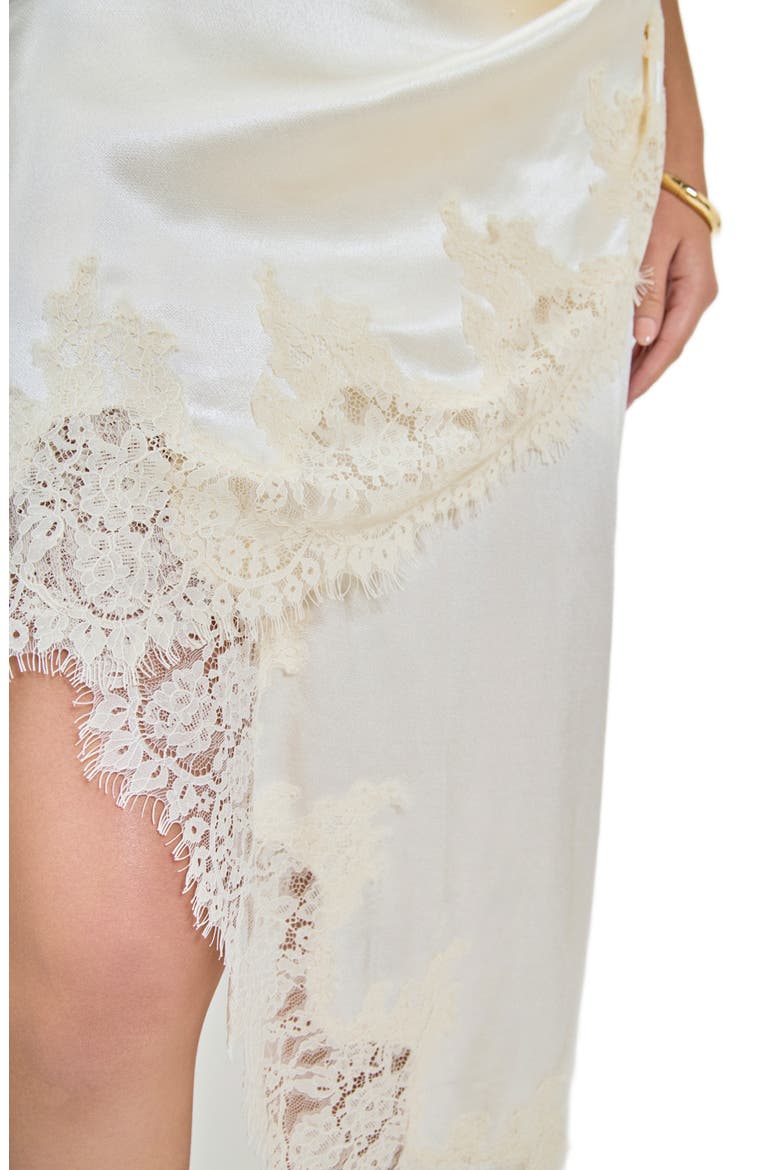 Lace Satin Asymmetric Halter Midi Dress, Alternate, color, CHAMPAGNE