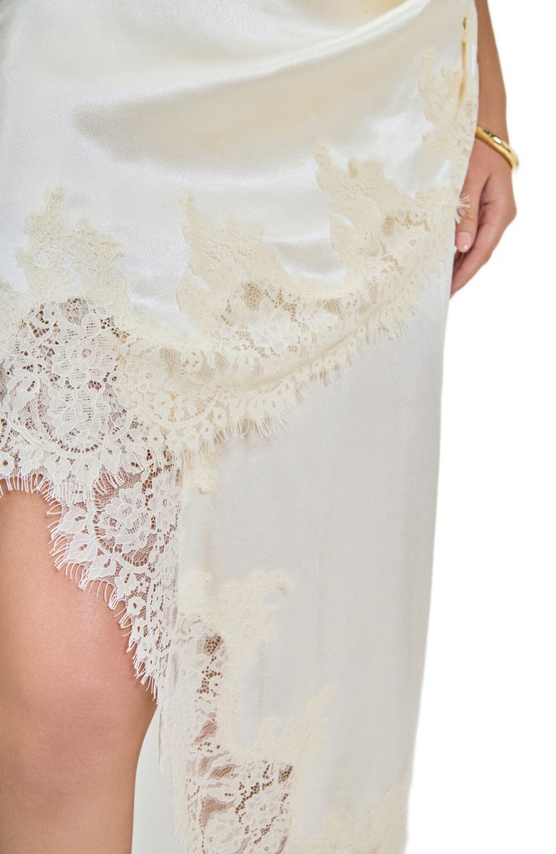 Endless Rose Lace Satin Asymmetric Halter Midi Dress, Alternate, color, Champagne