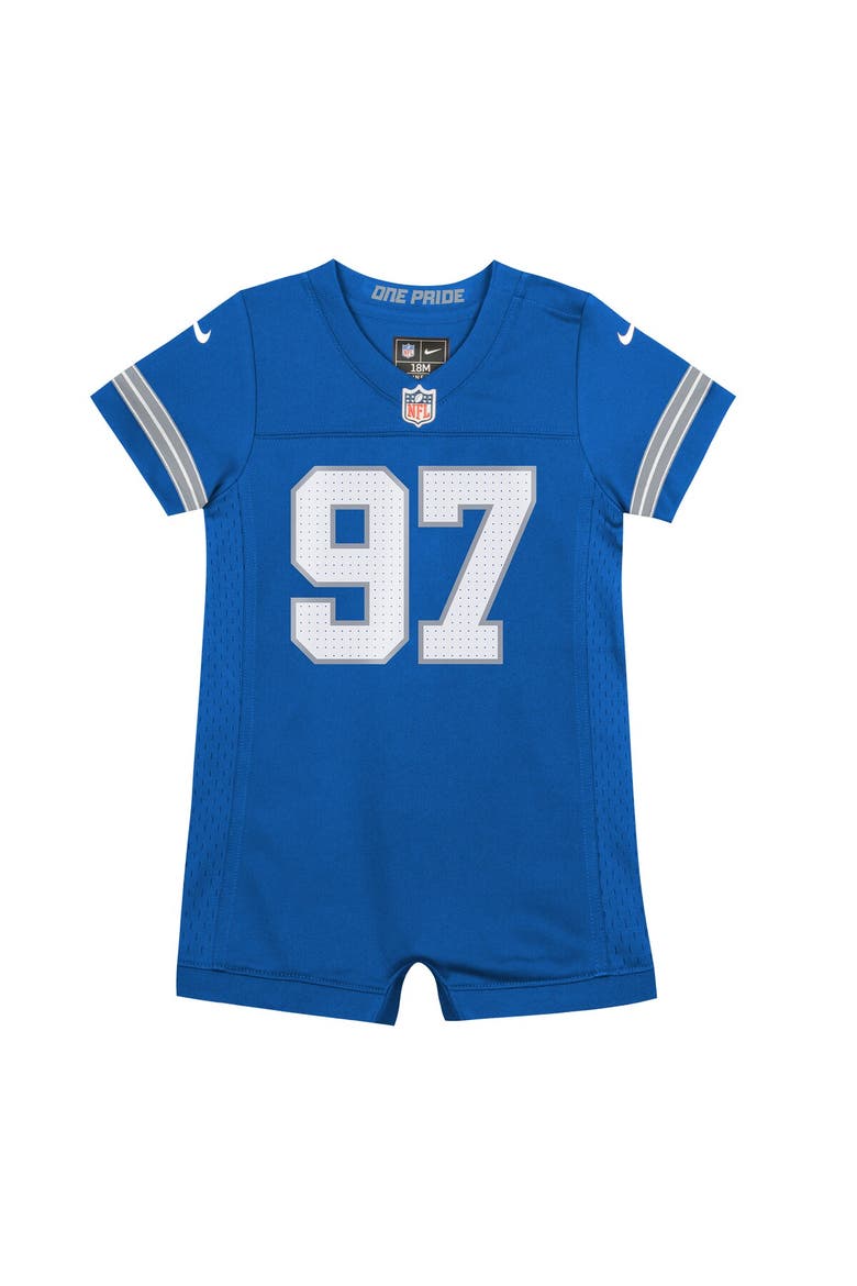Newborn & Infant Nike Aidan Hutchinson Blue Detroit Lions Game Romper Jersey, Alternate, color, Blue