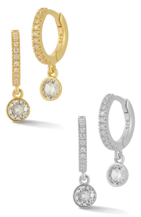 Set of 2 Cubic Zirconia Drop Hoop Earrings