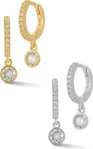 GLAZE JEWELRY Set of 2 Cubic Zirconia Drop Hoop Earrings