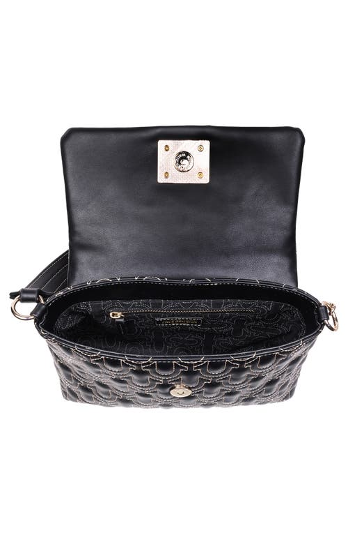 True Religion Horseshoe Quilt Logo Plaque Flap Shoulder Bag In Black