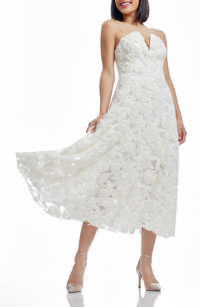 Dress the Population Briella Rosette Strapless Fit & Flare Dress, Alternate, color, Off White