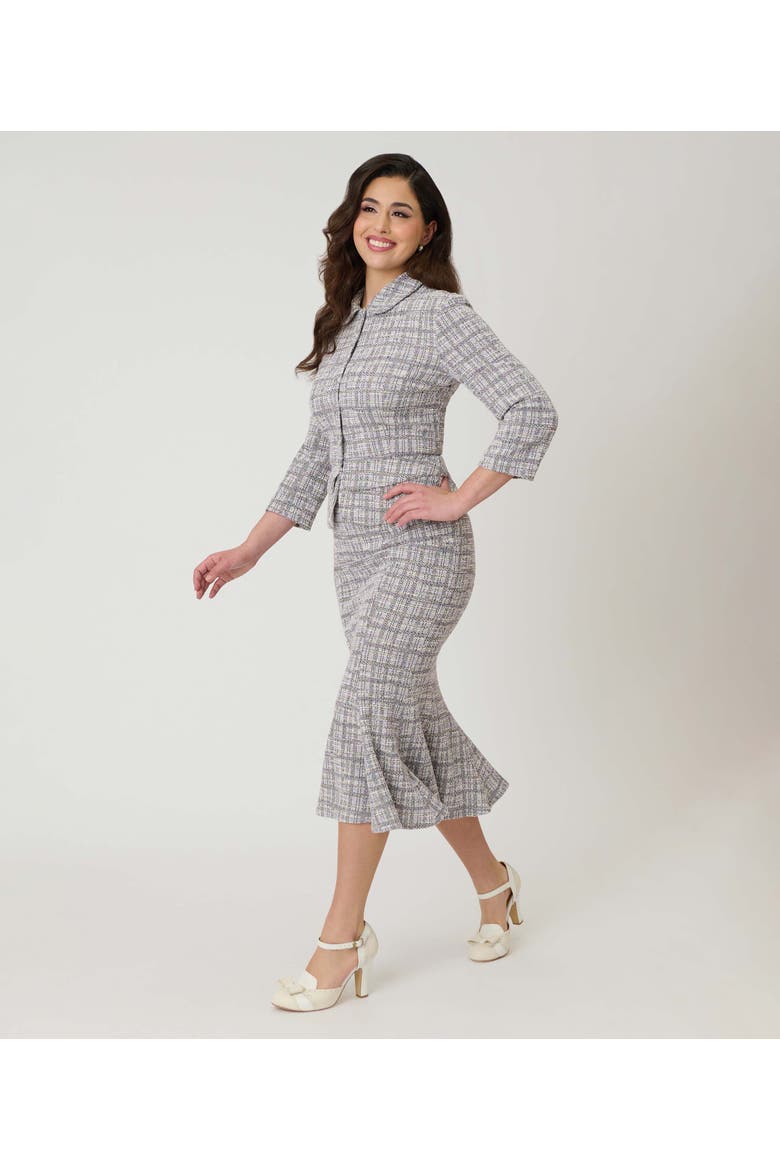 Boucle Trumpet Skirt, Alternate, color, Lavender Plaid Boucle