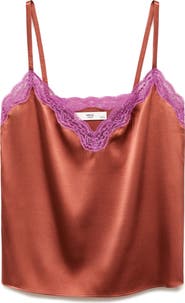 MANGO Contrast Lace Silk Camisole