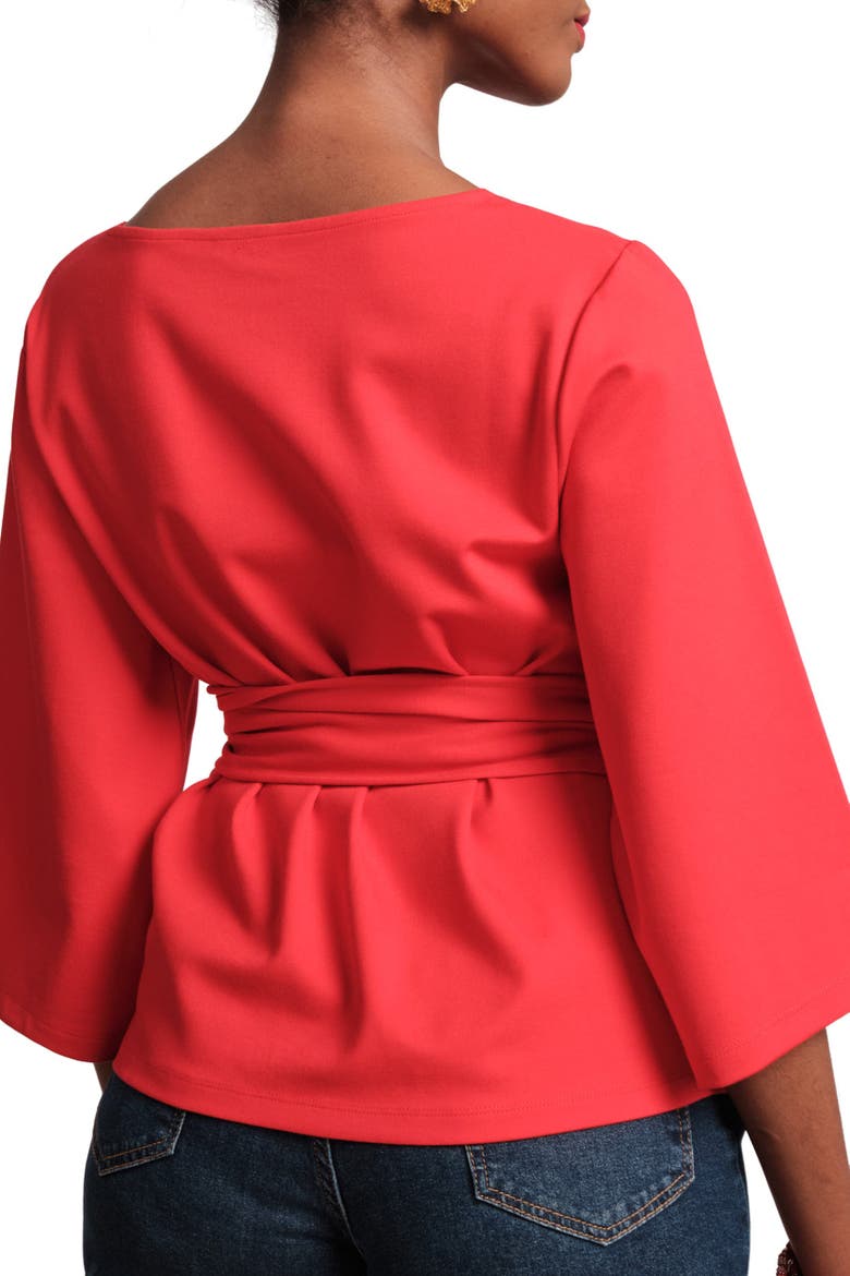 Whitney Wrap Top Solid Viscose Blend Viscose Blend, Alternate, color, Red