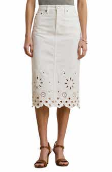Lauren Ralph Lauren Eyelet Denim Midi Skirt