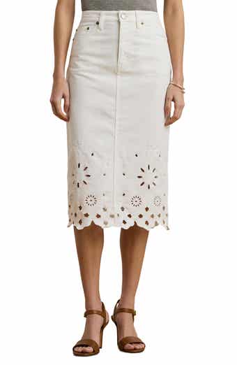 Lauren Ralph Lauren Eyelet Denim Midi Skirt