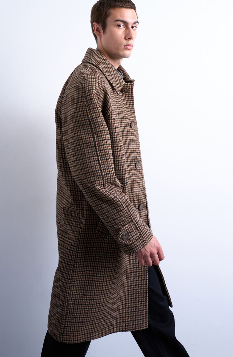 Topman Oversize Check Overcoat, Alternate, color, Brown