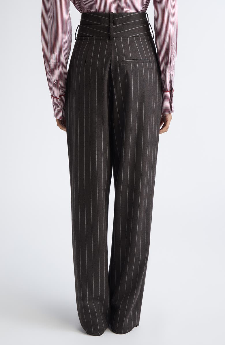 MONSE Double Waistband Pleated Pinstripe Stretch Wool Straight Leg Pants, Alternate, color, Brown