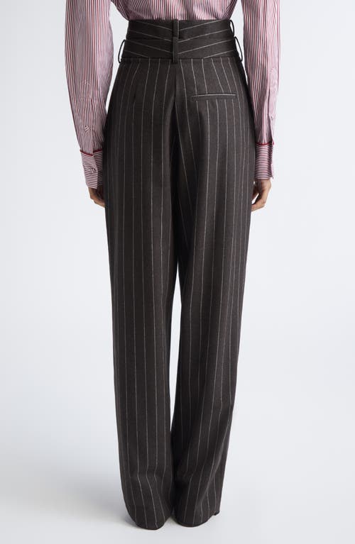 Monse Double Waistband Pleated Pinstripe Stretch Wool Straight Leg Pants In Black
