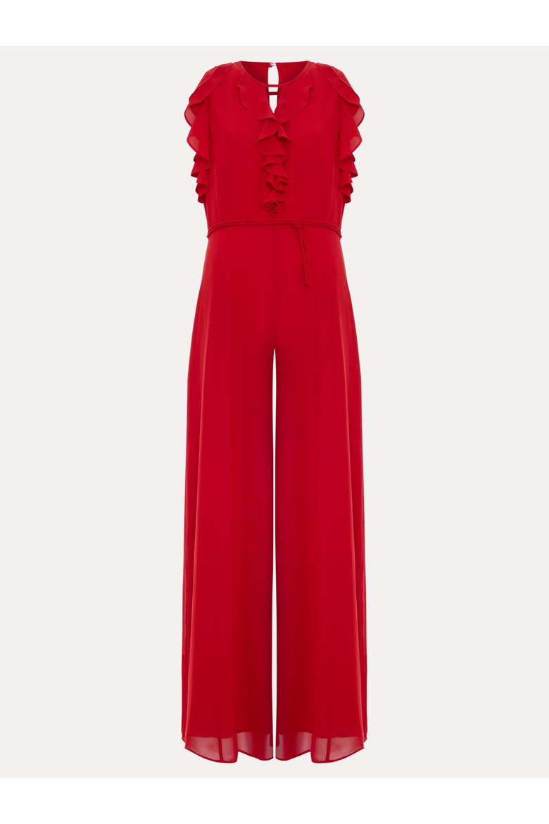 Front Wide Leg Jumpsuit Cinched Waist, Alternate, color, Red