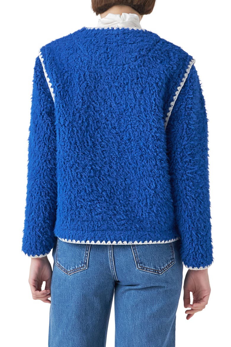 Premium Contrast Trim Faux Shearling Jacket, Alternate, color, BLUE/ WHITE