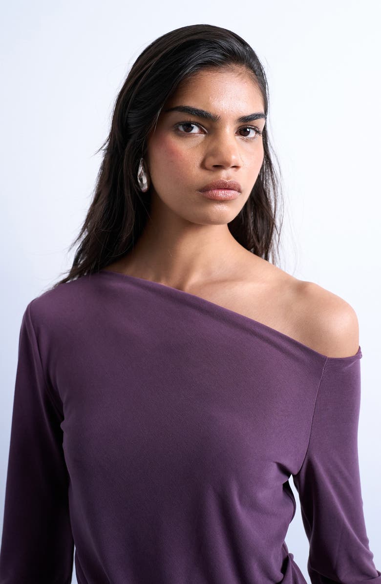 Topshop One-Shoulder Ruched Top, Alternate, color, Plum