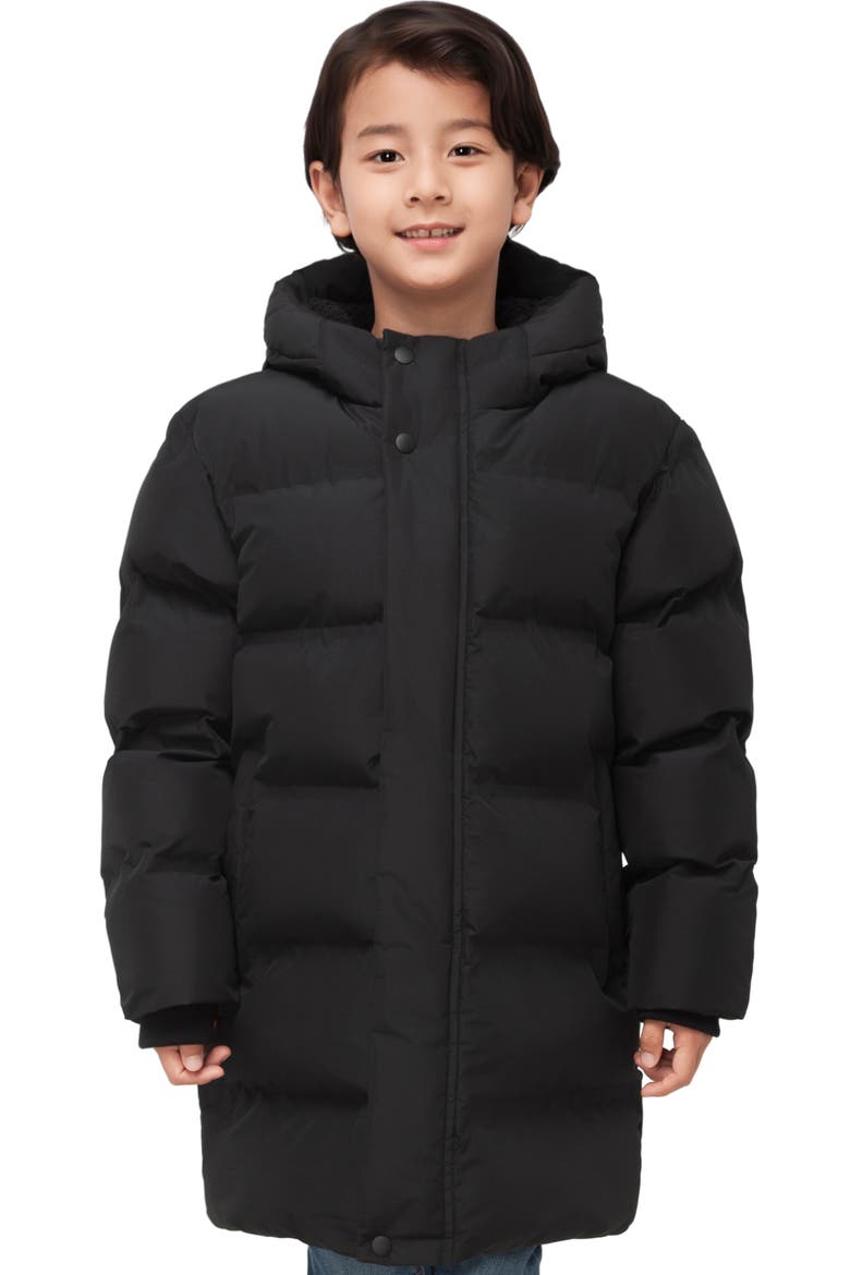 Kids'  Parker Hooded Mid-Length Puffer Jacket, Main, color, Black