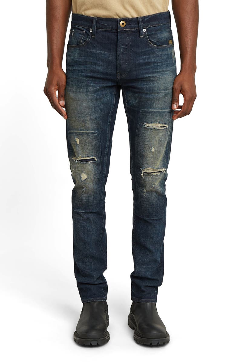 G-STAR 3301 Rip & Repair Slim Jeans, Main, color, Antique Foundry Repaired