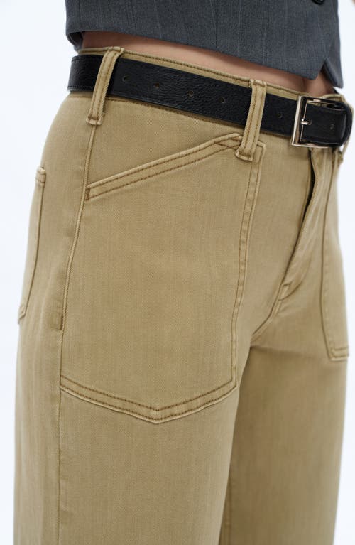 Bayeas Patch Pocket Mid Rise Crop Wide Leg Jeans In Green