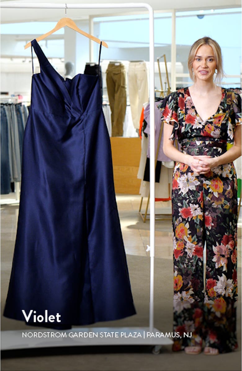 One-Shoulder Satin Twill Trumpet Gown, sales video thumbnail