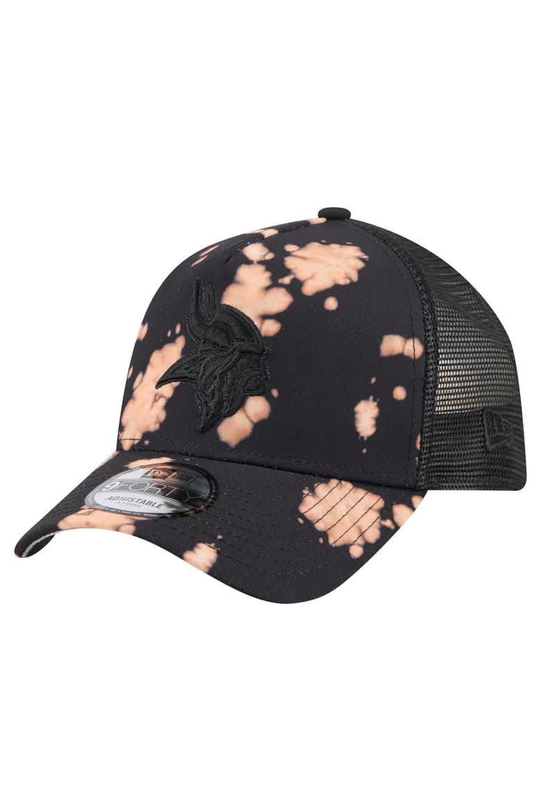 Men's New Era Black Minnesota Vikings Bleached A-Frame 9FORTY Trucker Adjustable Hat, Main, color, Black