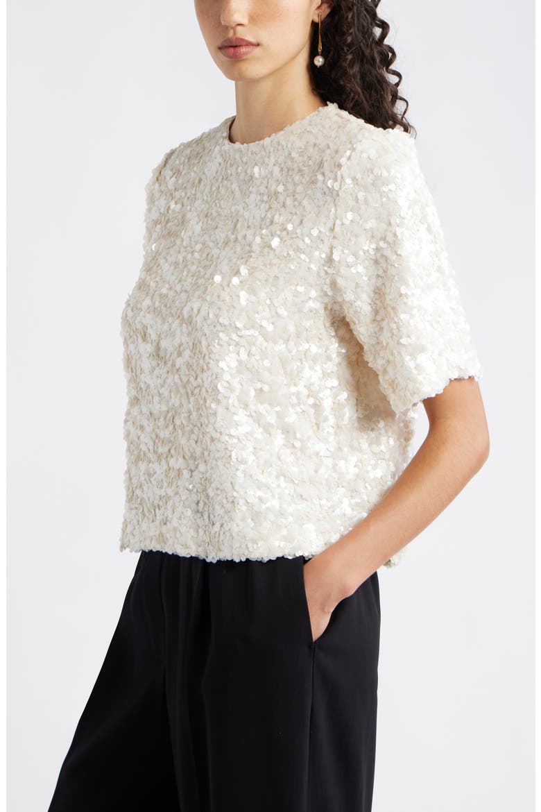 Sequin Short Sleeve Top, Alternate, color, IVORY SEQUIN