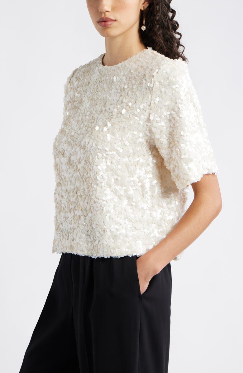 Nordstrom Sequin Short Sleeve Top, Alternate, color, Ivory Sequin