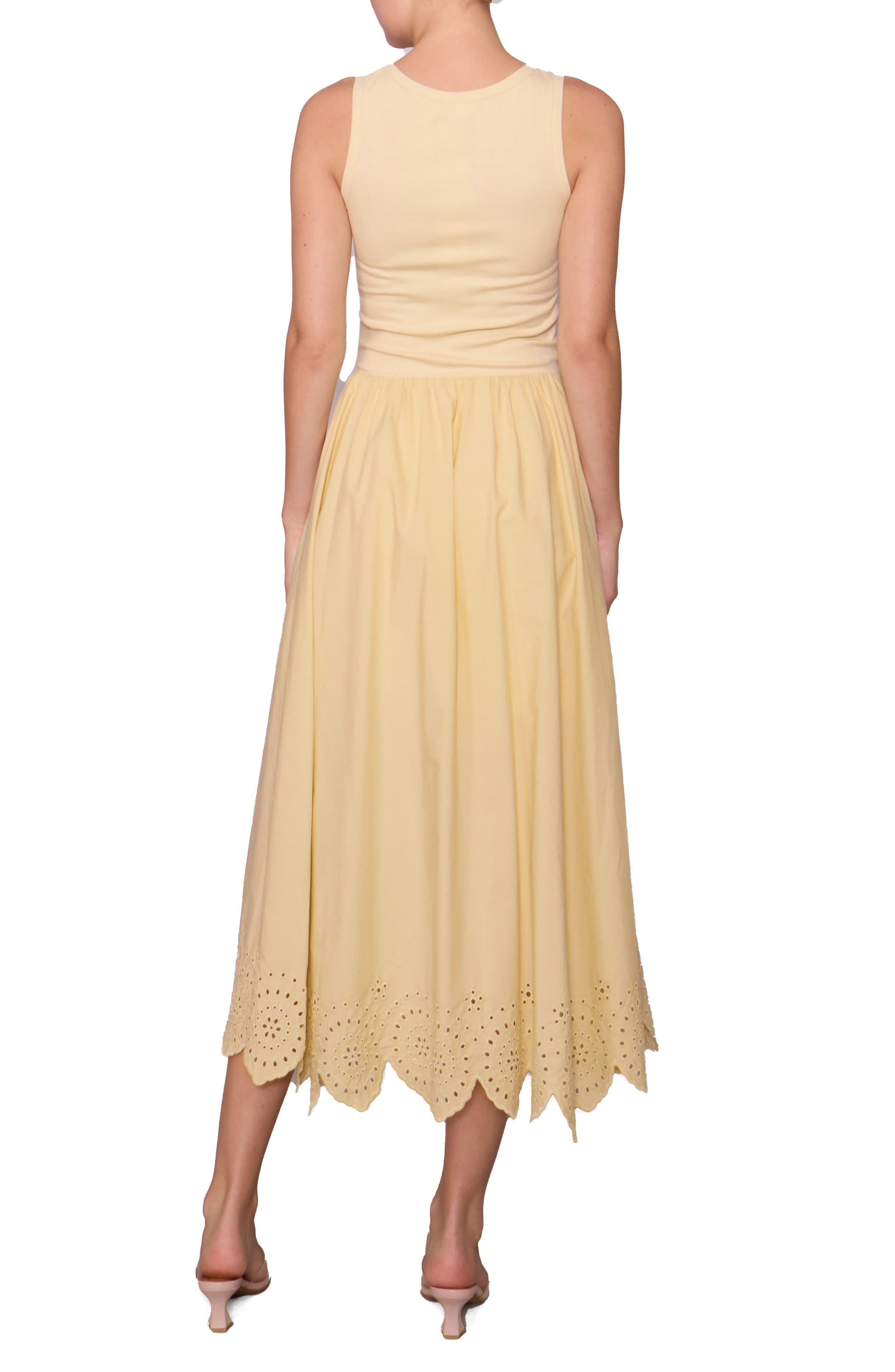 Eyelet Scallop Sleeveless Mixed Media Maxi Dress - image 2