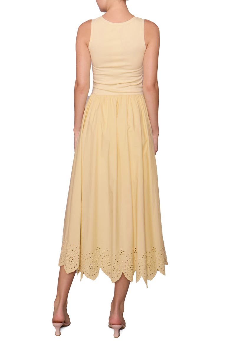 Eyelet Scallop Sleeveless Mixed Media Maxi Dress, Alternate, color, BUTTER YELLOW