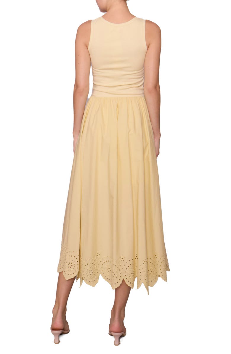 MELLODAY Eyelet Scallop Sleeveless Mixed Media Maxi Dress, Alternate, color, Butter Yellow