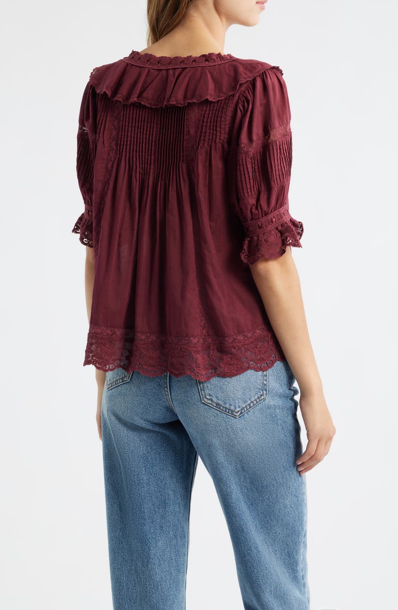 LoveShackFancy Romilly Ruffle & Lace Top, Alternate, color, Spiced Berry